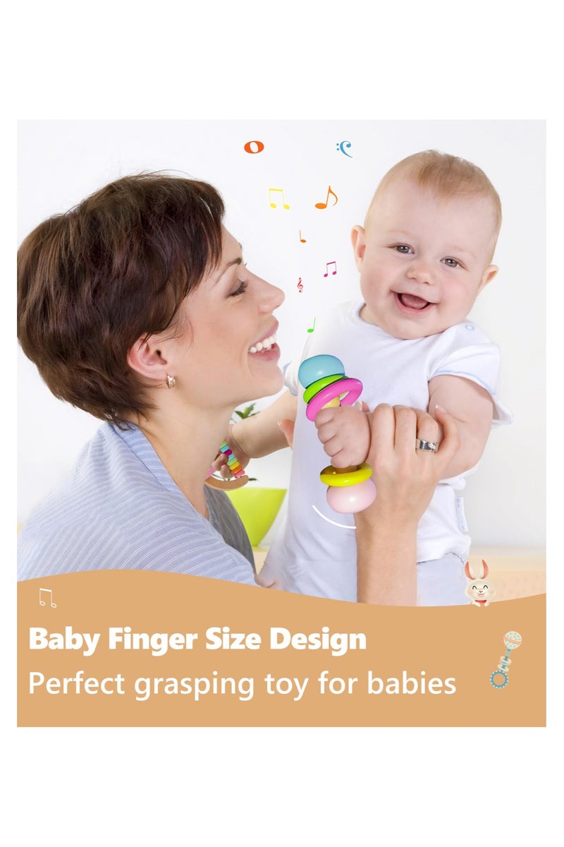 4 PCS Wooden Baby Rattle, Organic Colorful Baby Rattles Set, Wood Rattles for Babies 0-6-12 Months, Wooden Teether Crochet Rattle Toy for Infant Newborn - Image 3