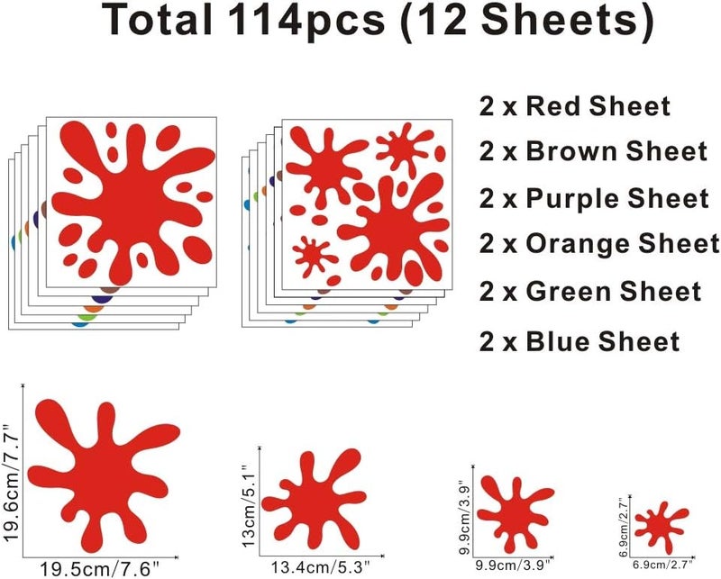TOARTi Multicolor Paint Wall Decal (112pcs), Splatter and Splotches Wall Sticker for Classroom Decoration, Primary Color Paint Splash Room Decor Ink Splotch Wall Stickers - Image 5