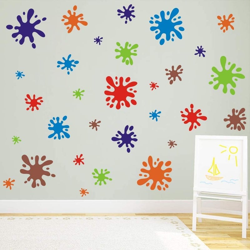TOARTi Multicolor Paint Wall Decal (112pcs), Splatter and Splotches Wall Sticker for Classroom Decoration, Primary Color Paint Splash Room Decor Ink Splotch Wall Stickers - Image 1