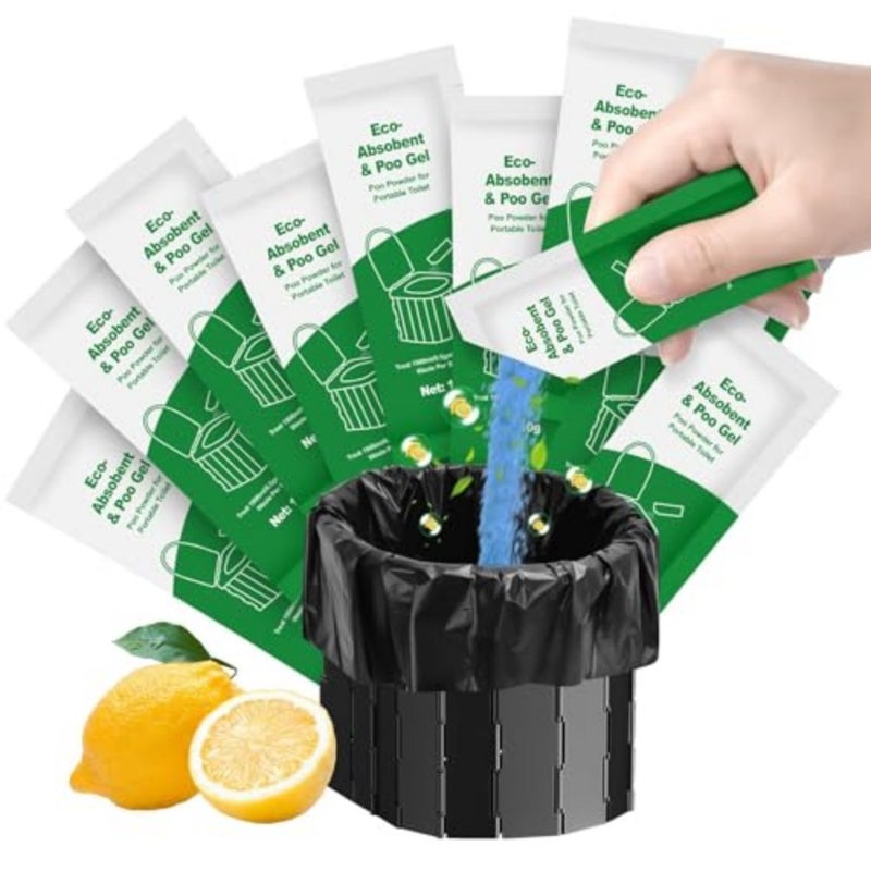 20-Piece Portable Toilet Gel Packs - Quick Waste Solid Powder with Lemon Scent Leakproof Absorbent Gel for Camping, Hiking, Travel and Emergency Sanitation 10g each - Image 1