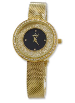 Ladies Wrist Watch with Black Dial and Moving Stones