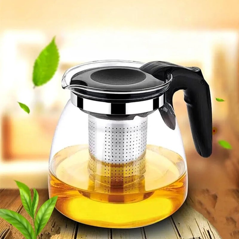 KRUPAVI 1000ml Glass Teapot with Removable Infuser Stovetop Safe Tea Kettle Blooming and Loose Leaf Tea Maker Set Clear - Image 1