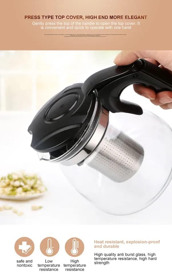 KRUPAVI 1000ml Glass Teapot with Removable Infuser Stovetop Safe Tea Kettle Blooming and Loose Leaf Tea Maker Set Clear - Image 4