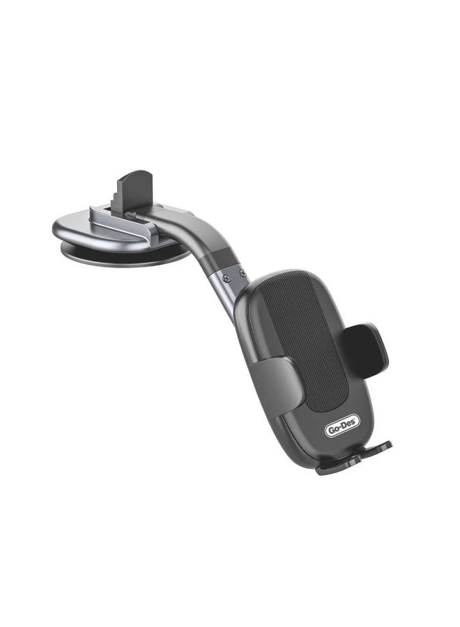 Go-Des Suction Cup Mobile Holder, Strong Windshield & Dashboard Phone Stand, 360° Rotation, Adjustable Arm, Anti-Shake Grip, Universal Car Mount for Smartphones GD-HD787 - Image 2