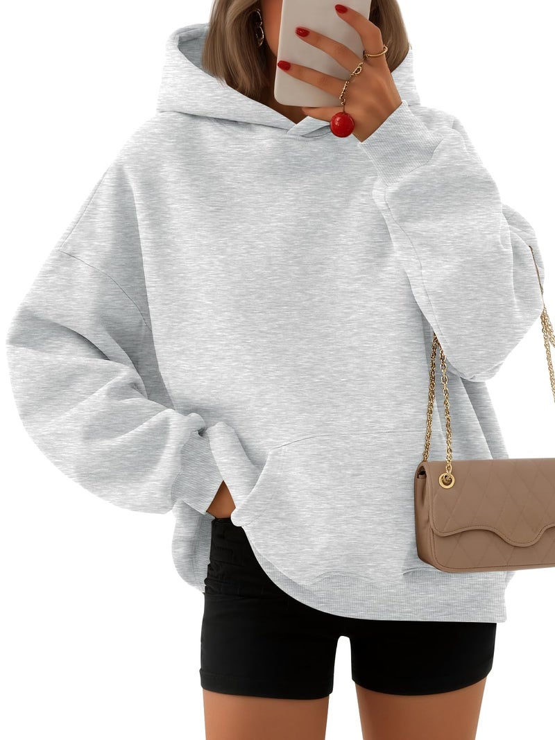 EFAN Women's Oversized Fleece Hoodie, Cozy Plush Pullover Sweatshirt with Pocket Grey XL - Image 1