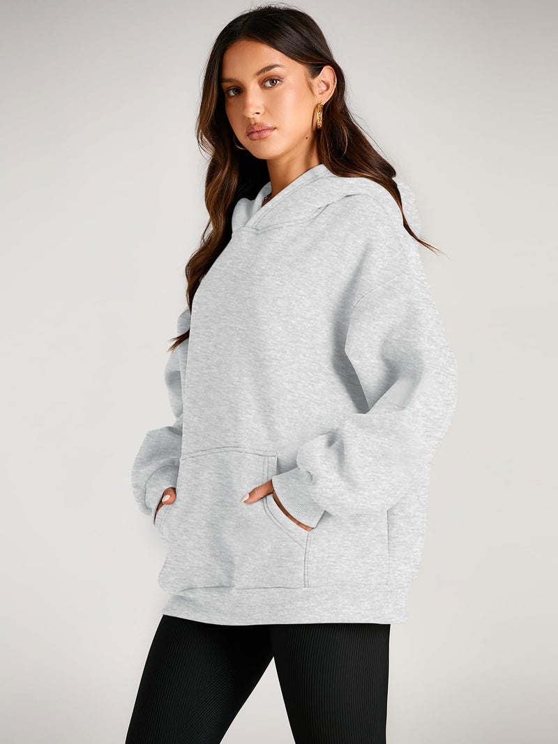 EFAN Women's Oversized Fleece Hoodie, Cozy Plush Pullover Sweatshirt with Pocket Grey XL - Image 3