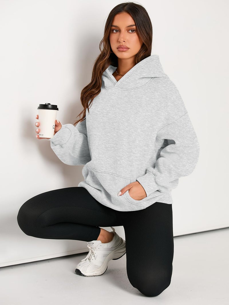EFAN Women's Oversized Fleece Hoodie, Cozy Plush Pullover Sweatshirt with Pocket Grey XL - Image 5