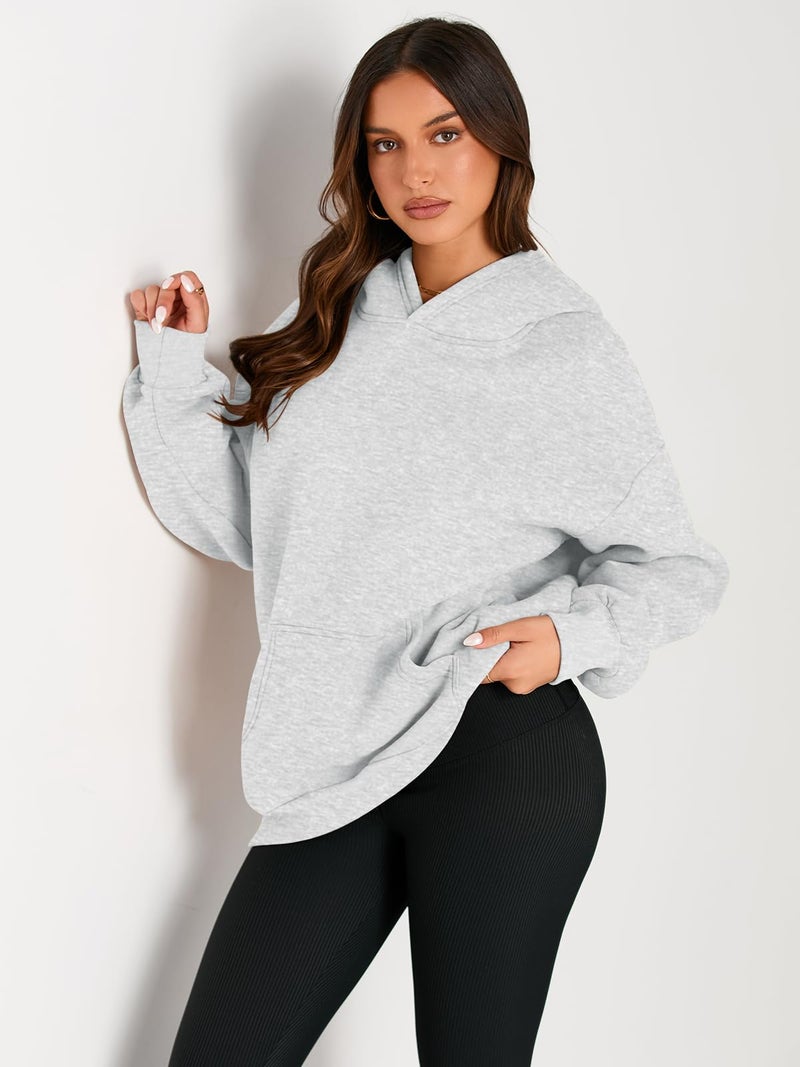 EFAN Women's Oversized Fleece Hoodie, Cozy Plush Pullover Sweatshirt with Pocket Grey XL - Image 2