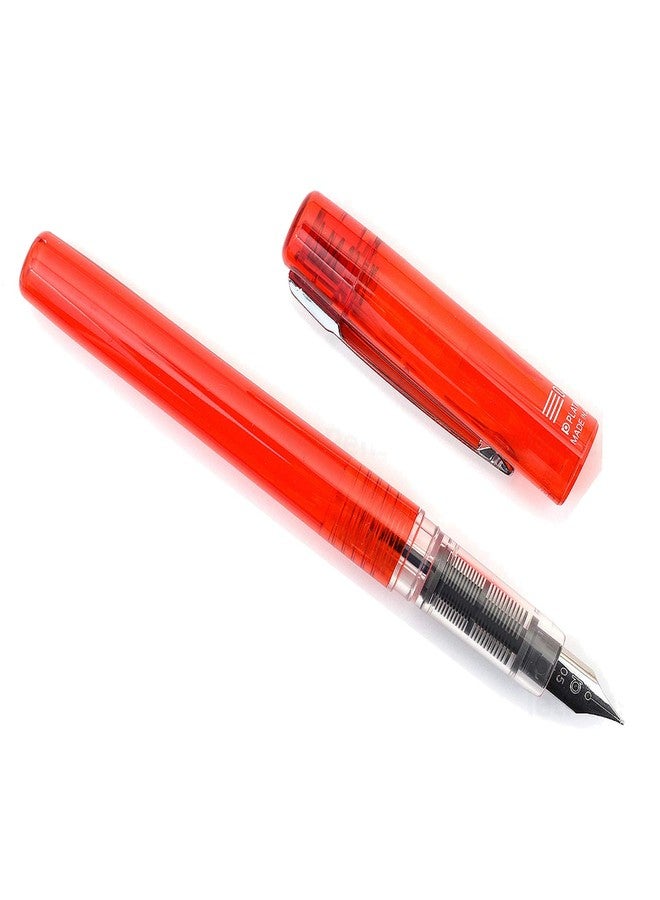 PLATINUM Prefounte Fountain Ink Pen with SS Medium Nib, Translucent Vermillion Orange Barrel, Cap, Blue-Black Ink Cartridge Included, Slip & Seal Cap Design, Ideal For Adults Daily Use Beginners - Image 1