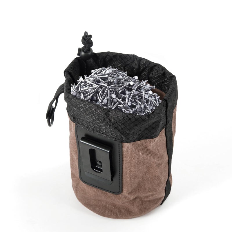 JEFBFBWE Nail/Screw Work Pouch,Tightening Soft Bag with Drawstring Metal Clip-On Tool Pouch for Men Screws and Nails Bag,Ideal for Carpenter Contractor Handy Man and Any Tradesperson - Image 1