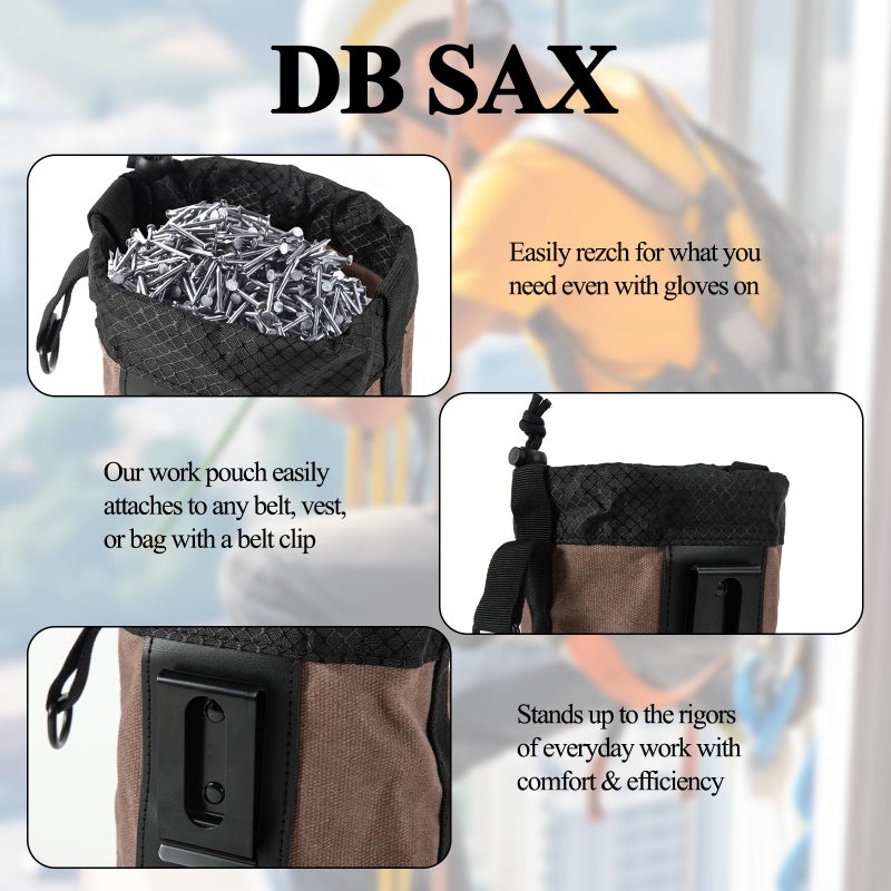 JEFBFBWE Nail/Screw Work Pouch,Tightening Soft Bag with Drawstring Metal Clip-On Tool Pouch for Men Screws and Nails Bag,Ideal for Carpenter Contractor Handy Man and Any Tradesperson - Image 3
