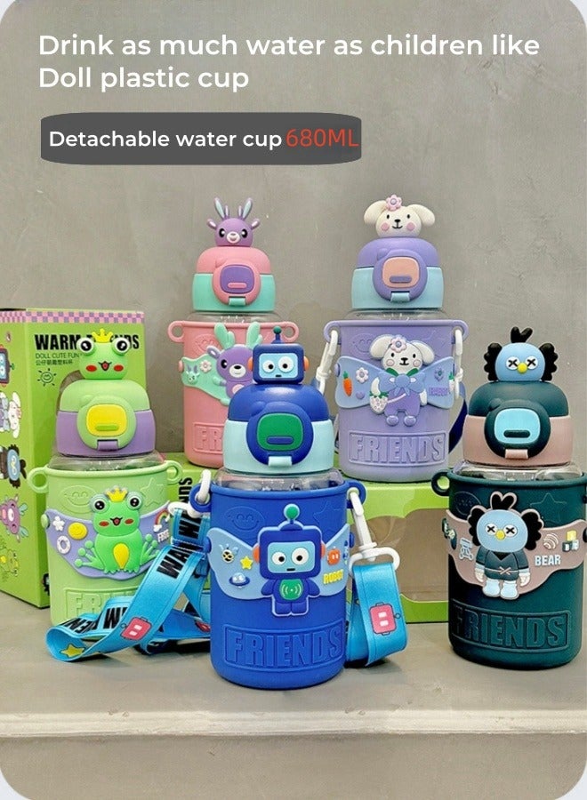Cartoon Children's Cartoon Transparent Outdoor Water Cup Anti-fall Doll Water Cup 680ML - Pink - Image 2