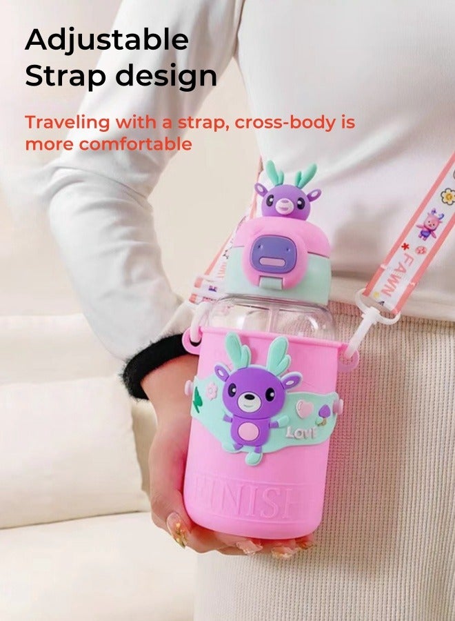 Cartoon Children's Cartoon Transparent Outdoor Water Cup Anti-fall Doll Water Cup 680ML - Pink - Image 3