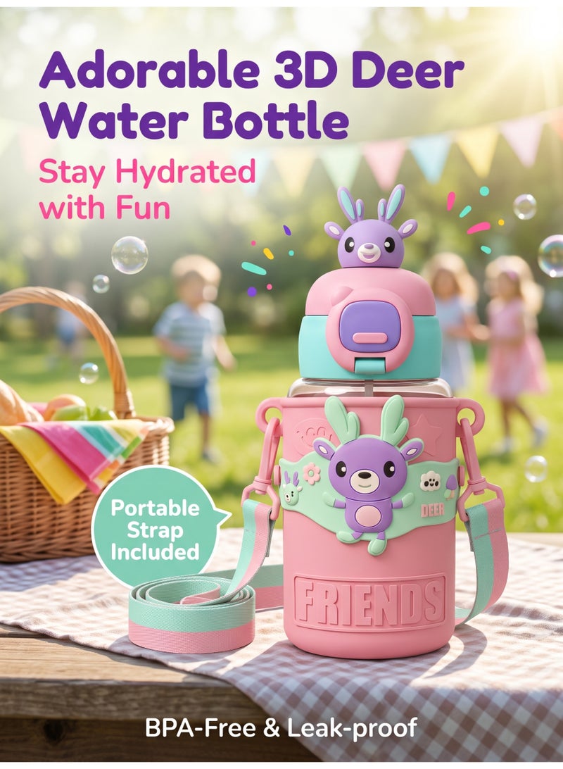 Cartoon Children's Cartoon Transparent Outdoor Water Cup Anti-fall Doll Water Cup 680ML - Pink - Image 1