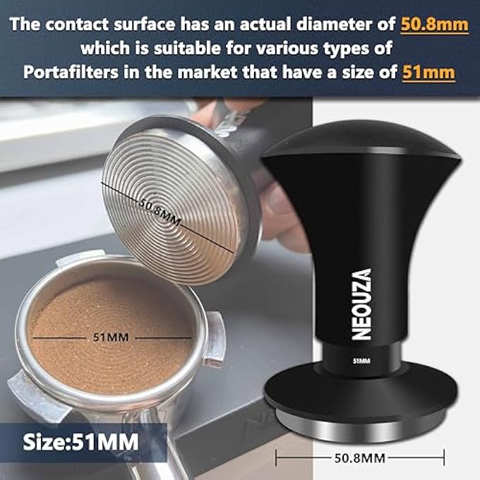 NEOUZA Espresso Tamper V2 Dual Calibrated Spring Loaded For Coffee Machine Portafilter Anti Pressure Deflection Refined Handle Stainless Ripple Base 508Mm - Image 4