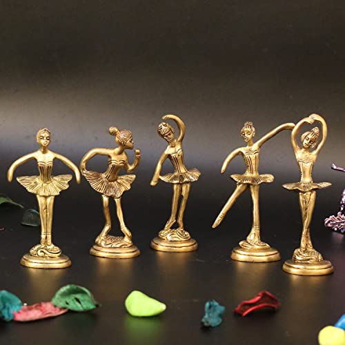ARTVARKO Brass Beautiful Dancing Aerobics Girls Ladies Statue Set of 5 Statues.Idol Home Décor Showpieces 4 Inch Gold Color. - Image 1