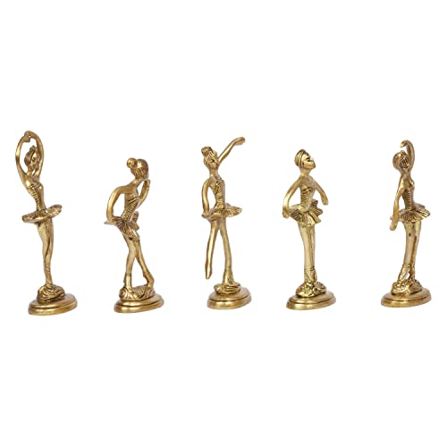 ARTVARKO Brass Beautiful Dancing Aerobics Girls Ladies Statue Set of 5 Statues.Idol Home Décor Showpieces 4 Inch Gold Color. - Image 5