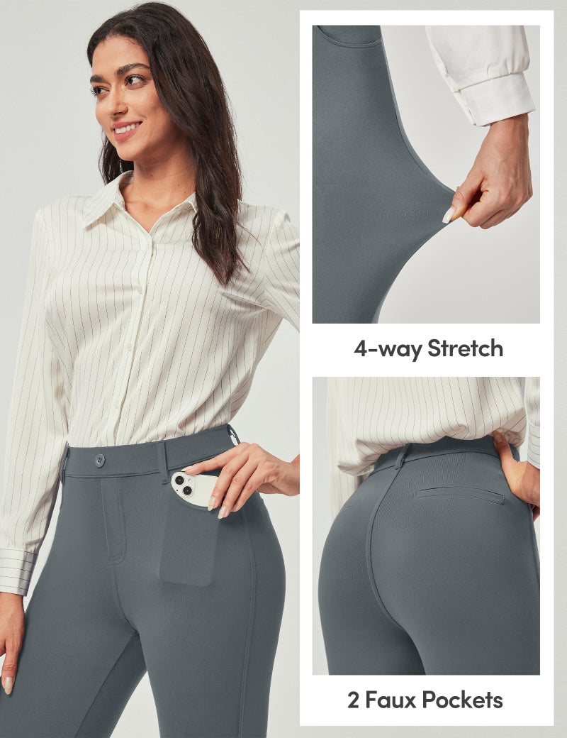 IUGA Stretchy Work Pants for Women Pull on Dress Pants for Women High Waisted Business Casual Outfits with 2 Pockets Dark Gray - Image 3