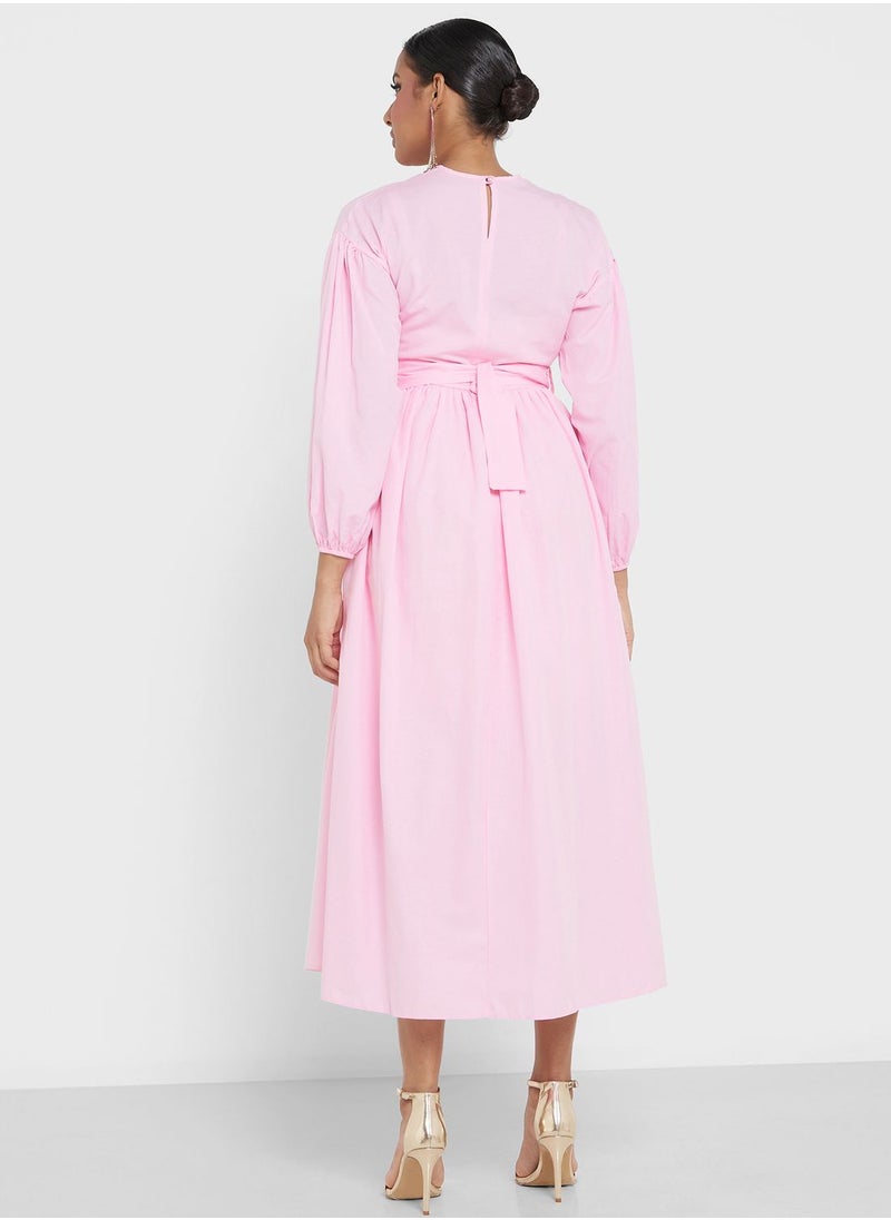 Khizana - Belted A-Line Dress - Image 1
