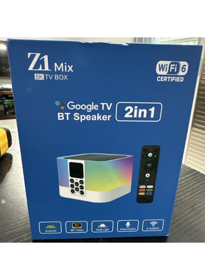 صندوق تلفزيون ومكبر صوت بلوتوث Z1 Mix 2 في 1 بدقة 8K مع Google TV و Wi-Fi 6 - Image 1