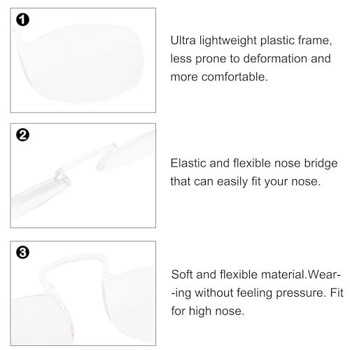 COVESATO Mini Armless Nose Clip Reading Glasses for Women Men Slim Thin Nose Pinching Lightweight Legless Readers(4 pairs,2.50) - Image 5