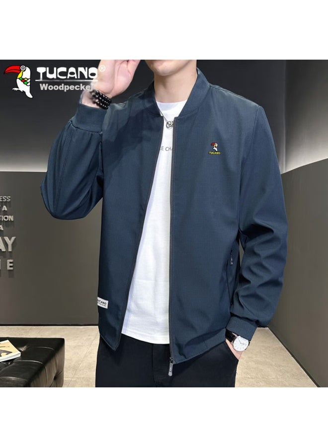Tucano Tucano Men's Jacket, Spring And Autumn Season, Men's Business Casual Striped Baseball Jacket, Trendy Outerwear, Navy Blue, Size L - Image 2