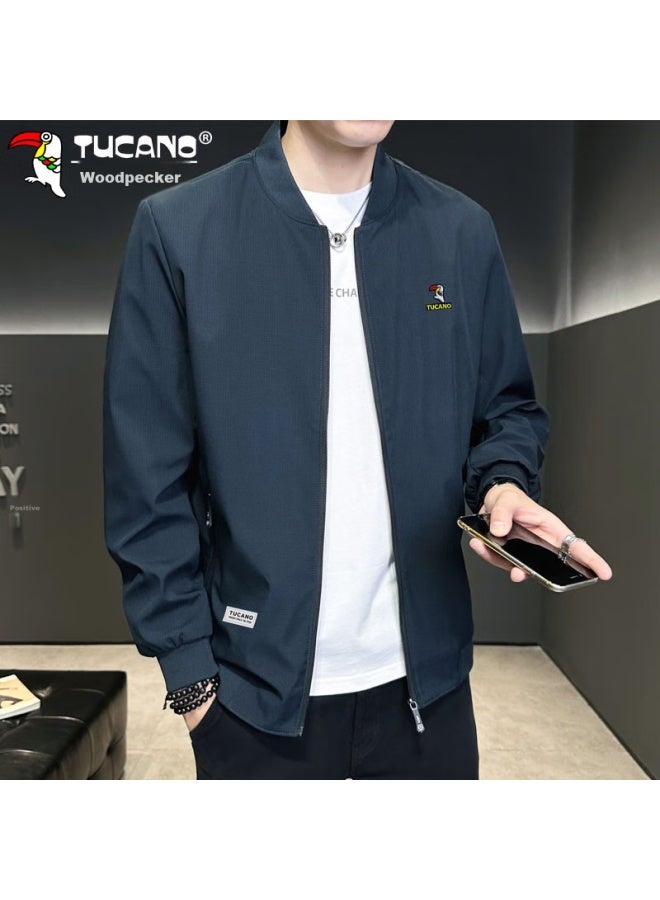 Tucano Tucano Men's Jacket, Spring And Autumn Season, Men's Business Casual Striped Baseball Jacket, Trendy Outerwear, Navy Blue, Size L - Image 5