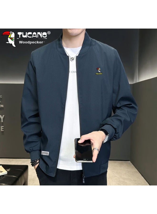 Tucano Tucano Men's Jacket, Spring And Autumn Season, Men's Business Casual Striped Baseball Jacket, Trendy Outerwear, Navy Blue, Size L - Image 4