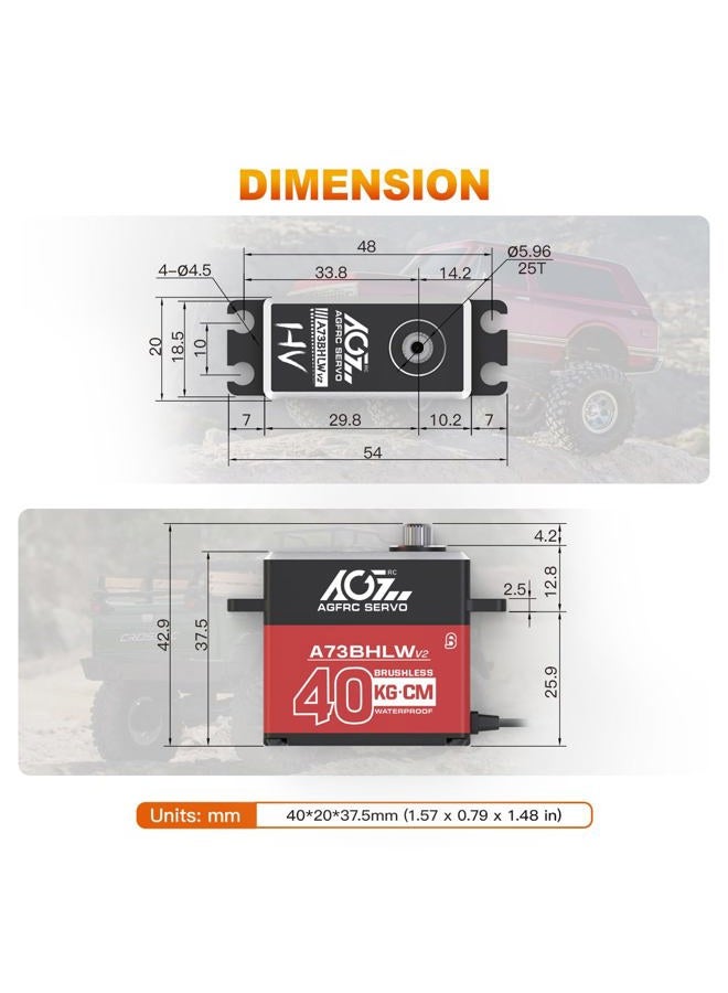 AGFRC 40KG Waterproof RC-Steering-Servo High-Torque - Full Metal Gear Brushless Digital Servo for 1/10 RC Car, Control Angle 180° (A73BHLW V2) - Image 5