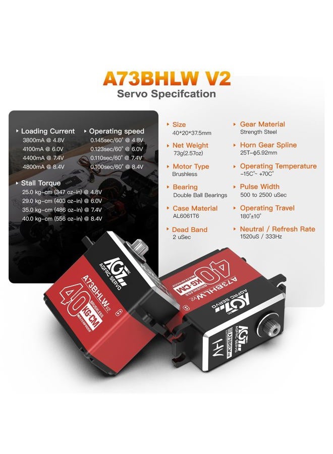AGFRC 40KG Waterproof RC-Steering-Servo High-Torque - Full Metal Gear Brushless Digital Servo for 1/10 RC Car, Control Angle 180° (A73BHLW V2) - Image 2