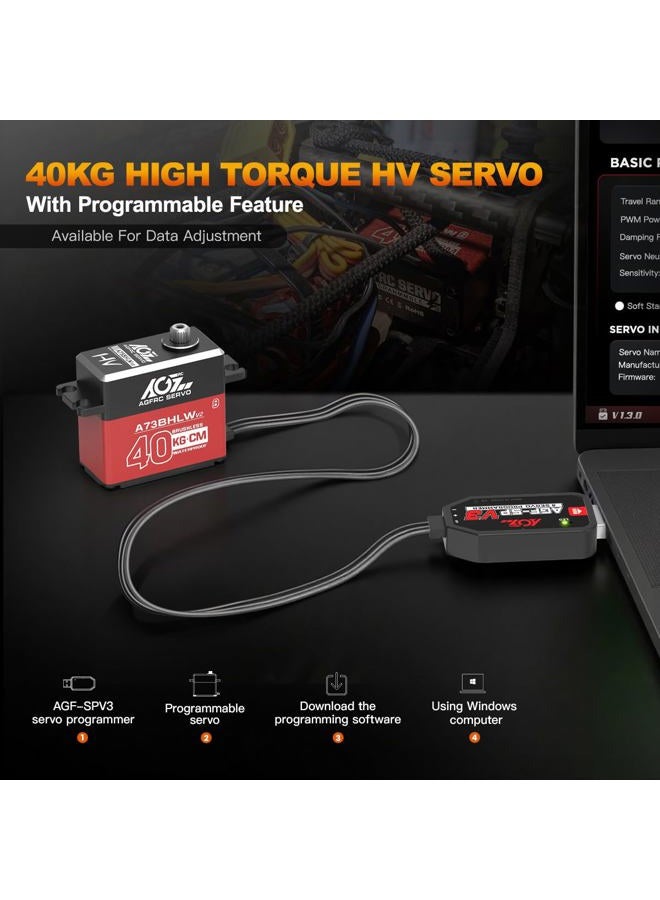 AGFRC 40KG Waterproof RC-Steering-Servo High-Torque - Full Metal Gear Brushless Digital Servo for 1/10 RC Car, Control Angle 180° (A73BHLW V2) - Image 4