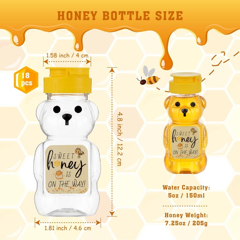 MOLADRI 18 Pack Plastic Bear Honey Bottle Jars, Empty 5 Fluid Oz Honey Squeeze Container with Flip-lid, Reusable Mini Bear Shaped Juice Bottles for Party (150 ml) - Image 2