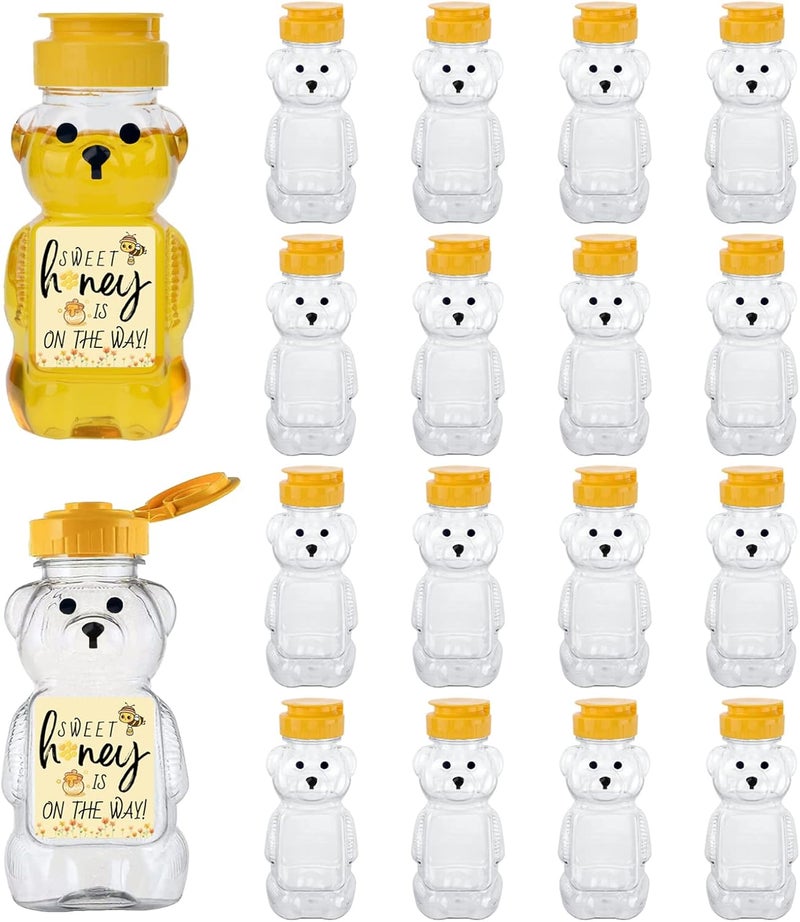 MOLADRI 18 Pack Plastic Bear Honey Bottle Jars, Empty 5 Fluid Oz Honey Squeeze Container with Flip-lid, Reusable Mini Bear Shaped Juice Bottles for Party (150 ml) - Image 1