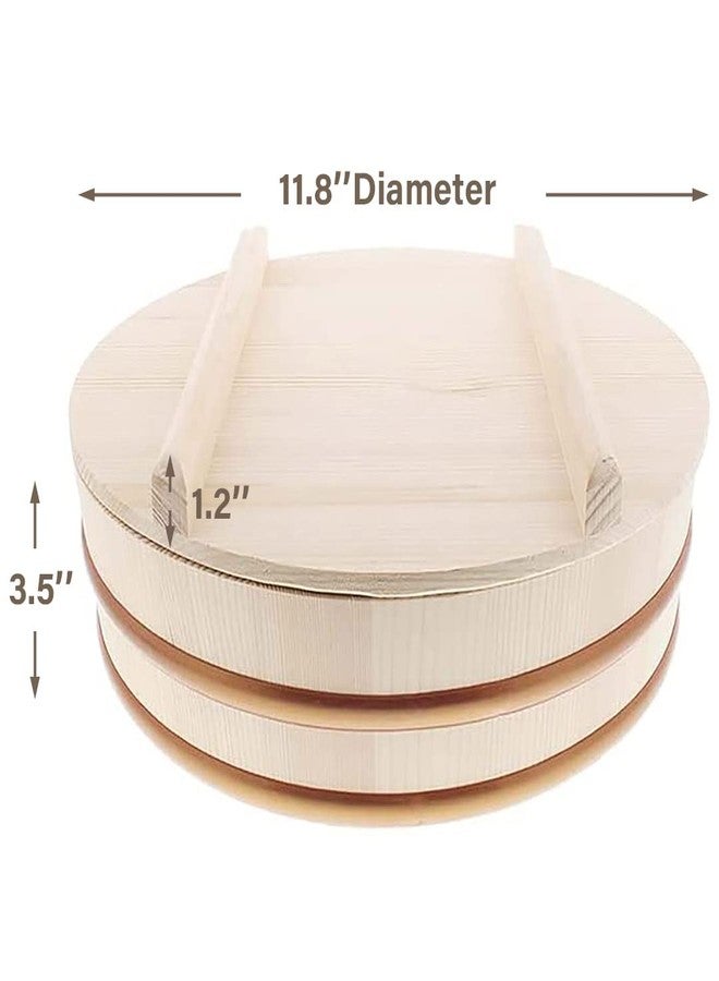TIKUSAN Wooden Hangiri Sushi Rice Mixing Tub PP Band with Lid Made in Japan Made of Momi Fir Sushi Rice Bowl Sushi Oke (11.8" (30cm)) - Image 3