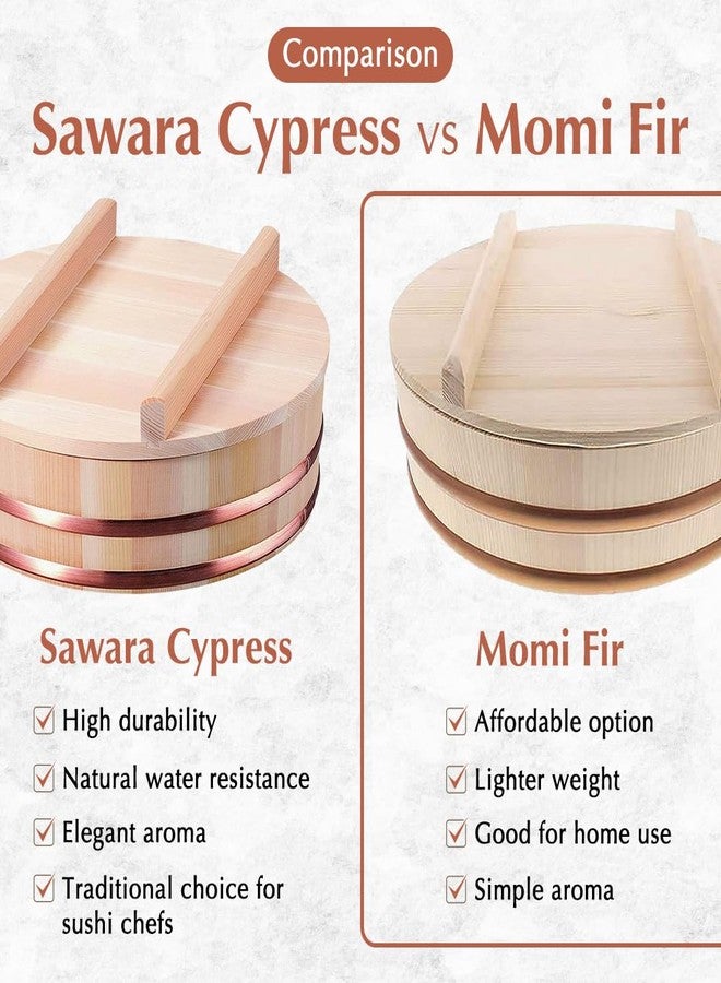 TIKUSAN Wooden Hangiri Sushi Rice Mixing Tub PP Band with Lid Made in Japan Made of Momi Fir Sushi Rice Bowl Sushi Oke (11.8" (30cm)) - Image 4