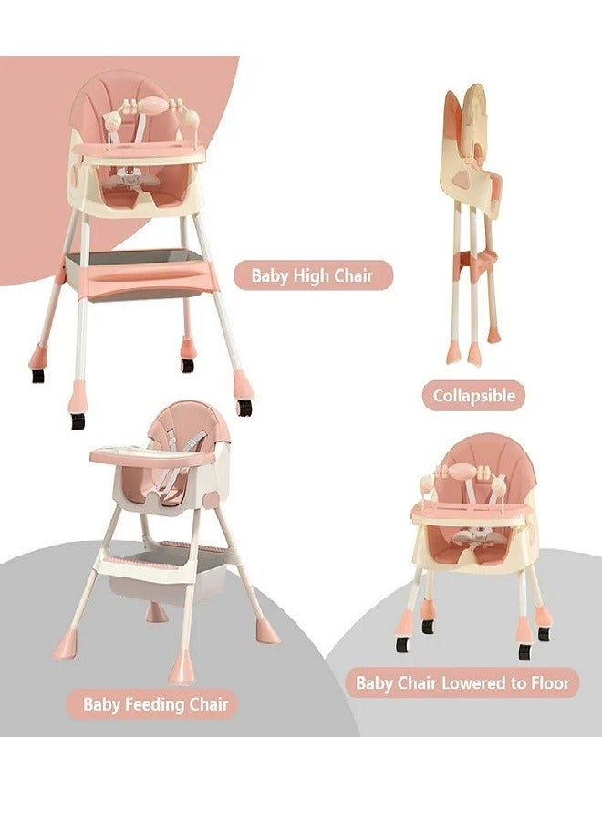 4 In 1 Convertible Dining Chair With Height Adjustment And Footrest - Baby And Toddler Feeding Booster Seat With Tray, Wheels, Safety Belt And Pillow For 6 Months To 4 Years Old  - Image 2