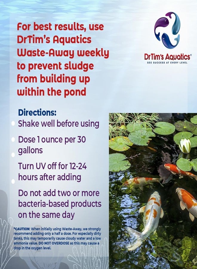 دي آر تيم أكواتيكز مُنتج DrTim's Aquatics Waste-Away Koi - 64 أونصة - تركيبة صيانة طبيعية - يساعد على تحليل النفايات العضوية المخفية، ويدعم التدفق والصفاء، ويحافظ على تشغيل الفلاتر بسلاسة. - Image 4