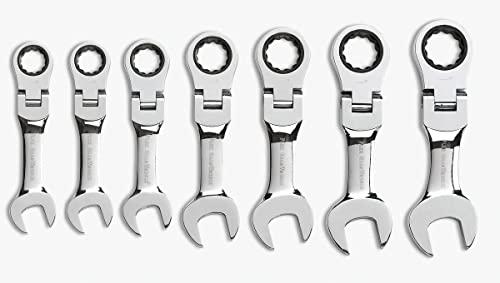 GEARWRENCH 7 Pc 12 Pt Stubby Flex Head Ratcheting Combination Wrench Set SAE 9570