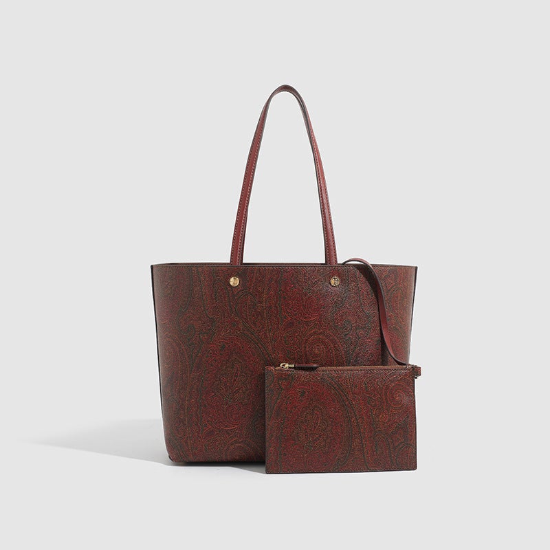 ET New Cashew Flower Fabric High Quality Top Layer Cowhide Lining Deerskin Velvet Tote Mummy Bag Daily commuter bag 6239