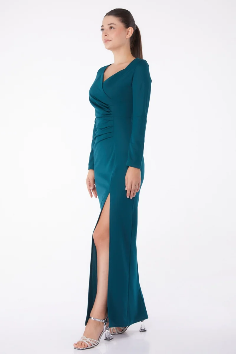 Tofisa Plain Double Breasted Women's Green Evening Dress - 13254