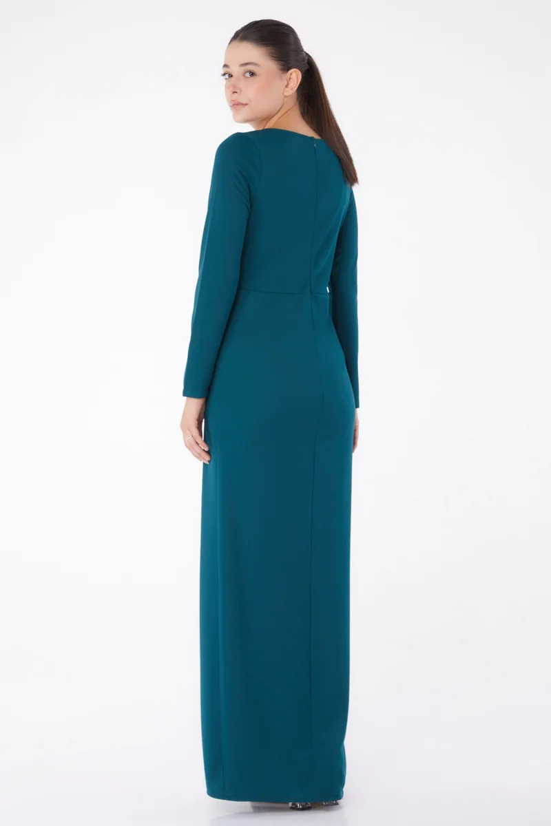 Tofisa Plain Double Breasted Women's Green Evening Dress - 13254