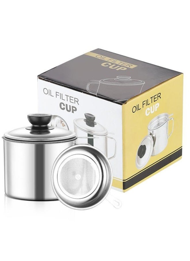 BKMax - 402 Stainless Steel Oil Filter Pot | Oil Storage Container with Fine Mesh Strainer and Dustproof Lid or Storing Frying Oil and Cooking Grease | Cooking Oil Strainer/Cleaner Oil Filter Cup By BKMax - Image 1