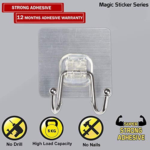 Hokipo Glass Magic Sticker Series Adhesive Double Hooks For Heavy Items - Load Capacity 5 Kg (Model - Ar3172) - Silver - Image 3