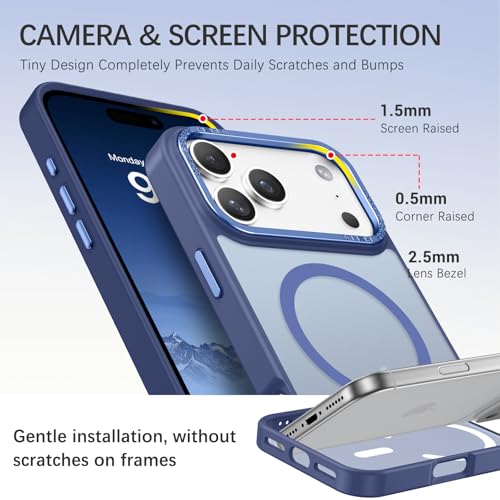 YINLAI for iPhone 17 Pro Case 6.3-inch,Magnetic Compatible with MagSafe, Slim Matte Anti-Fingerprint, Shockproof Full Body Military Grade Protection for iPhone 17 Pro Cover, Blue - Image 4