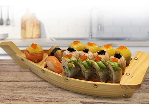Kichgather 14.5“ Wooden Sushi Serving Tray Boat Plate for Restaurant or Home - Image 5
