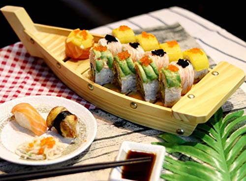 Kichgather 14.5“ Wooden Sushi Serving Tray Boat Plate for Restaurant or Home - Image 2