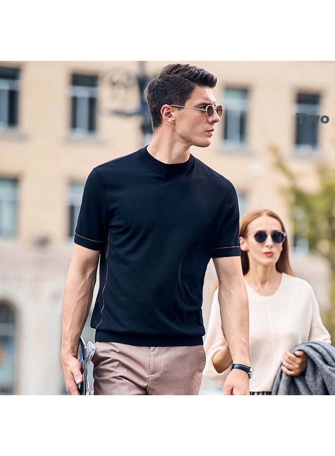 Mr. Bu Mr. Bu Washable Short-sleeve Wool T-shirt For Men, Autumn And Winter Base Layer Knit Sweater, Embroidered Piano Black, Xl/180  - Image 5