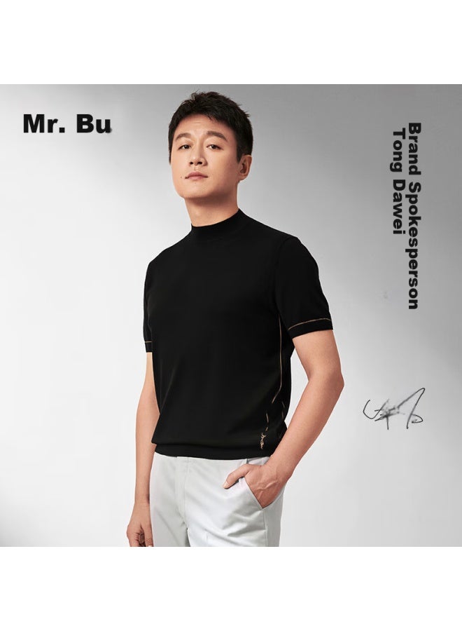 Mr. Bu Mr. Bu Washable Short-sleeve Wool T-shirt For Men, Autumn And Winter Base Layer Knit Sweater, Embroidered Piano Black, Xl/180  - Image 2