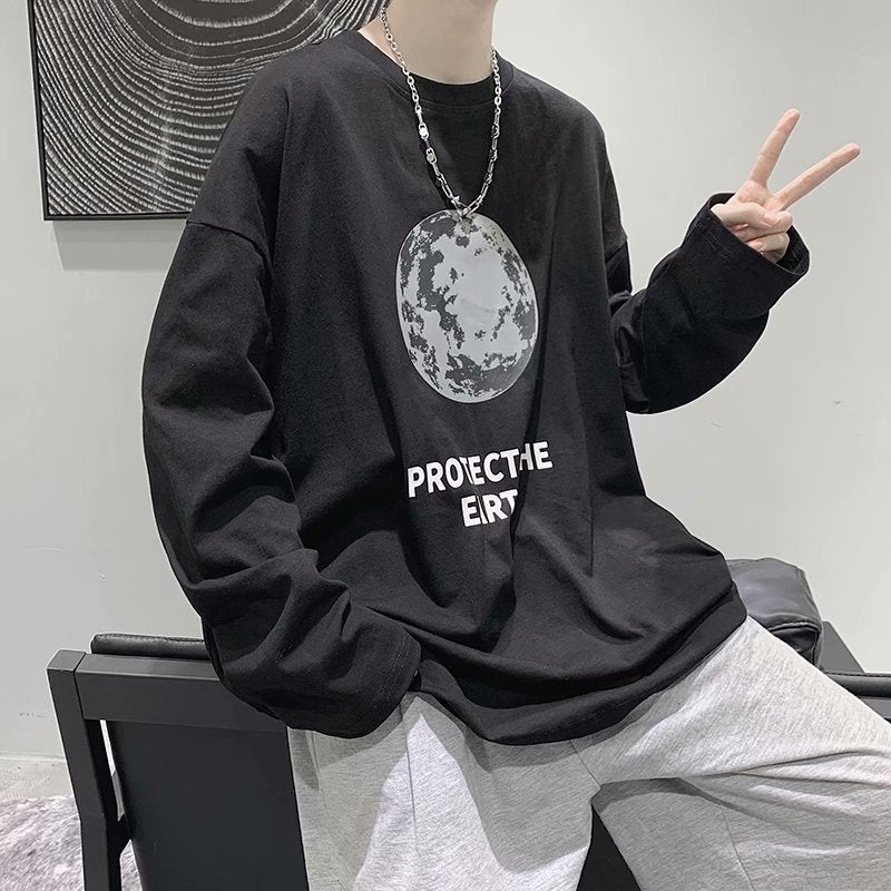 تي شيرت طويل الأكمام للرجال بأسلوب هونغ كونغ العصري - Image 3