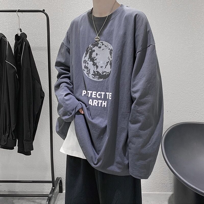 تي شيرت طويل الأكمام للرجال بأسلوب هونغ كونغ العصري - Image 2